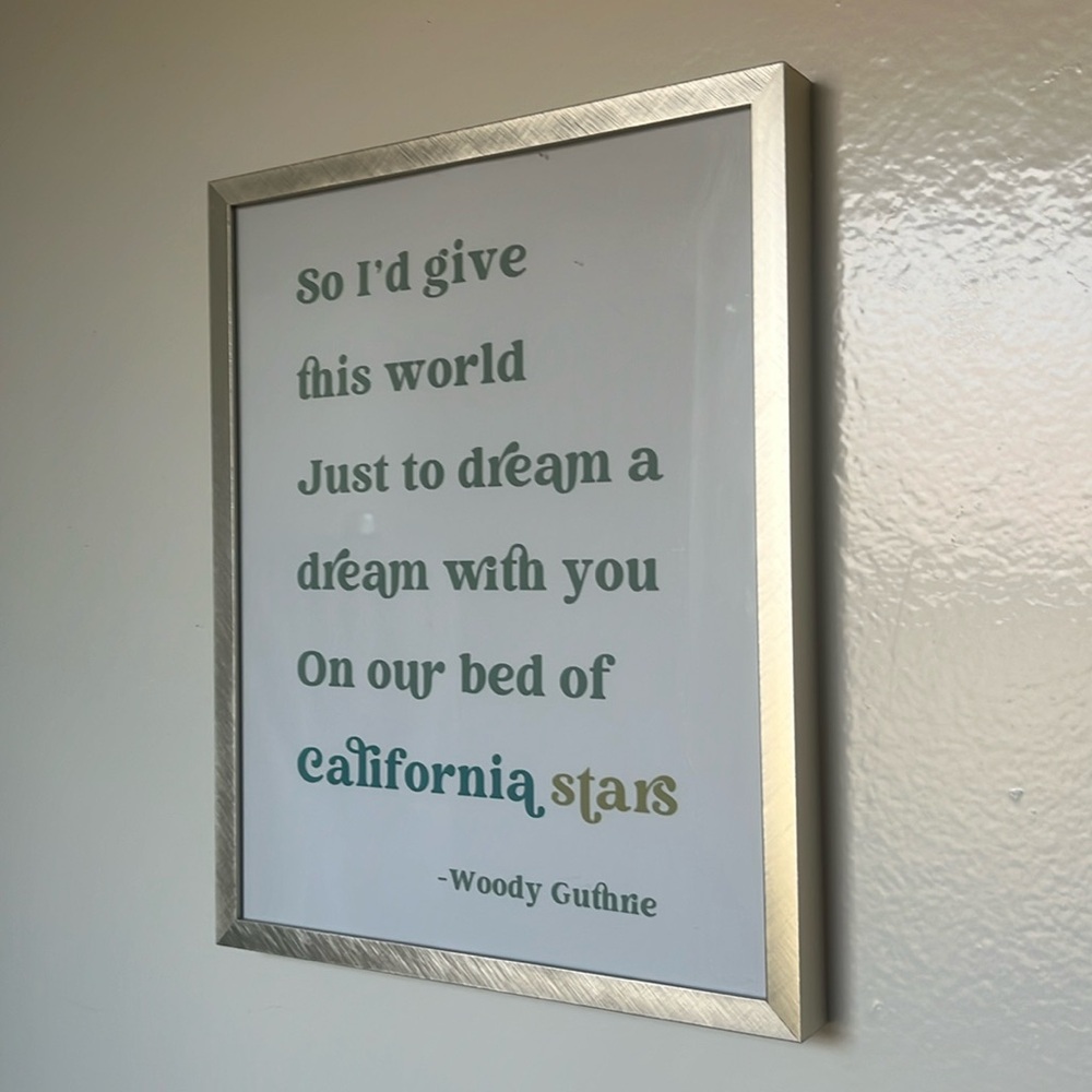 Framed woody Guthrie poem